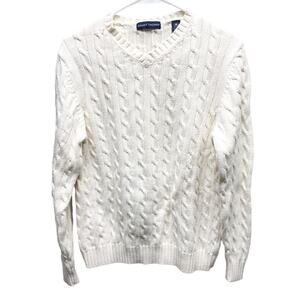 Grant Thomas Mens Cable Knit 100% Cotton V Neck Sweater Size S